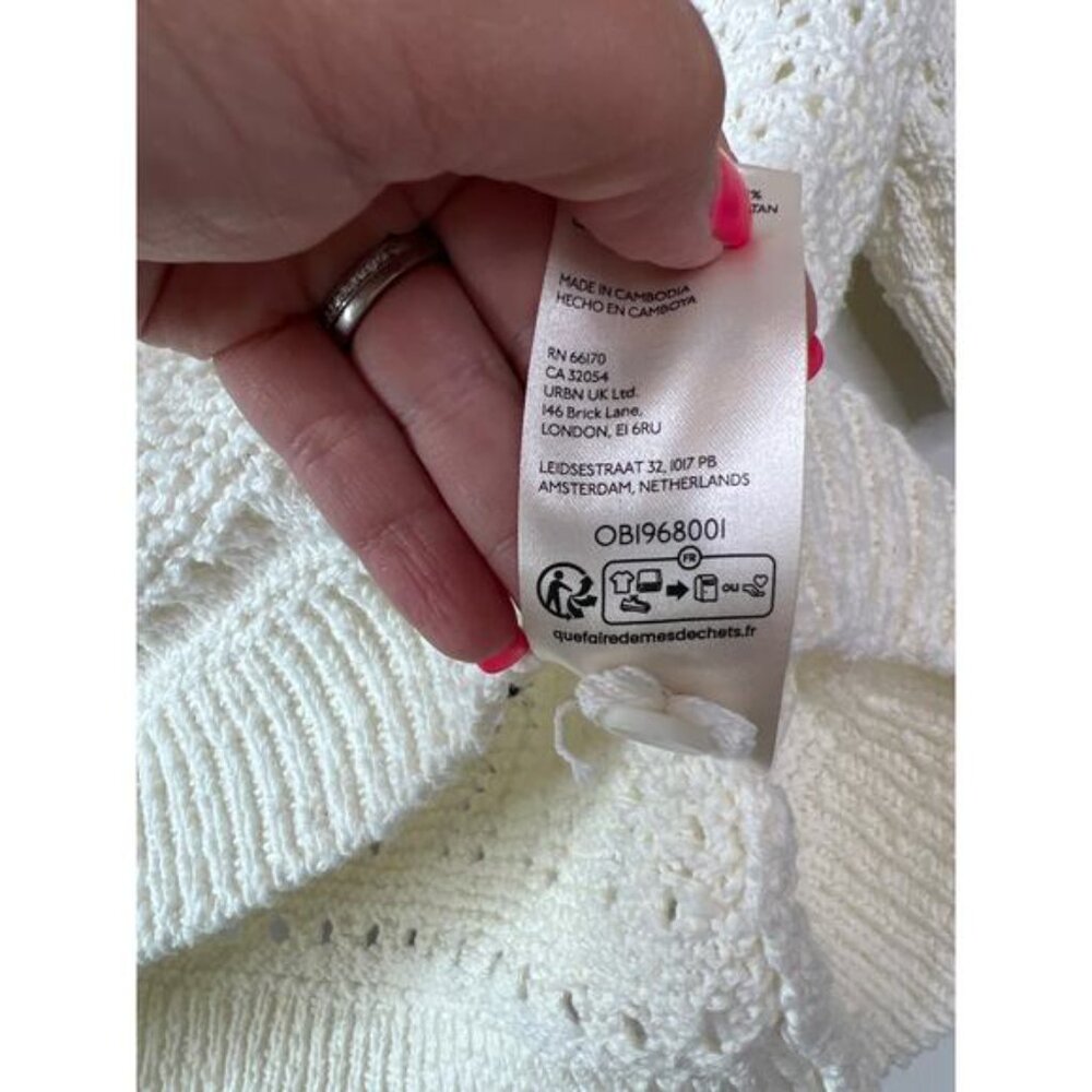 NEW Maeve Short-Sleeve Open-Stitch Polo Cardigan Sweater Top Cream Size: Small - Picture 6 of 8